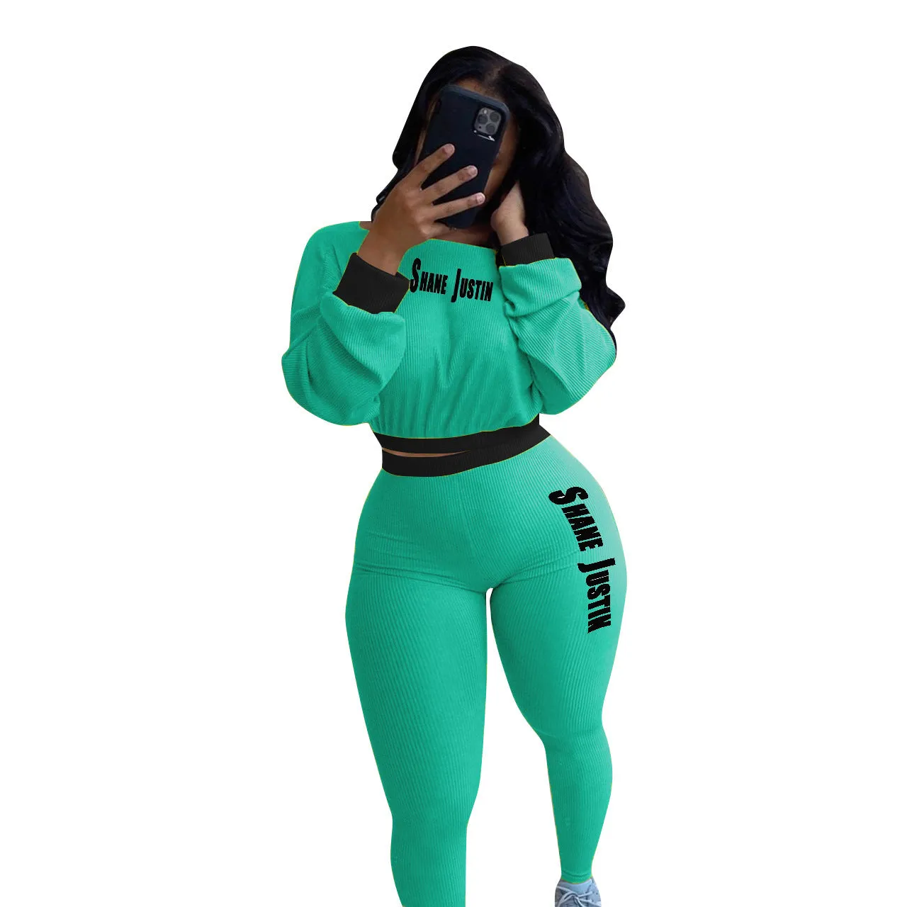 Autumn And Winter Ribbed Solid Color Letters Sports And Leisure Suit