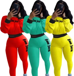 Autumn And Winter Ribbed Solid Color Letters Sports And Leisure Suit