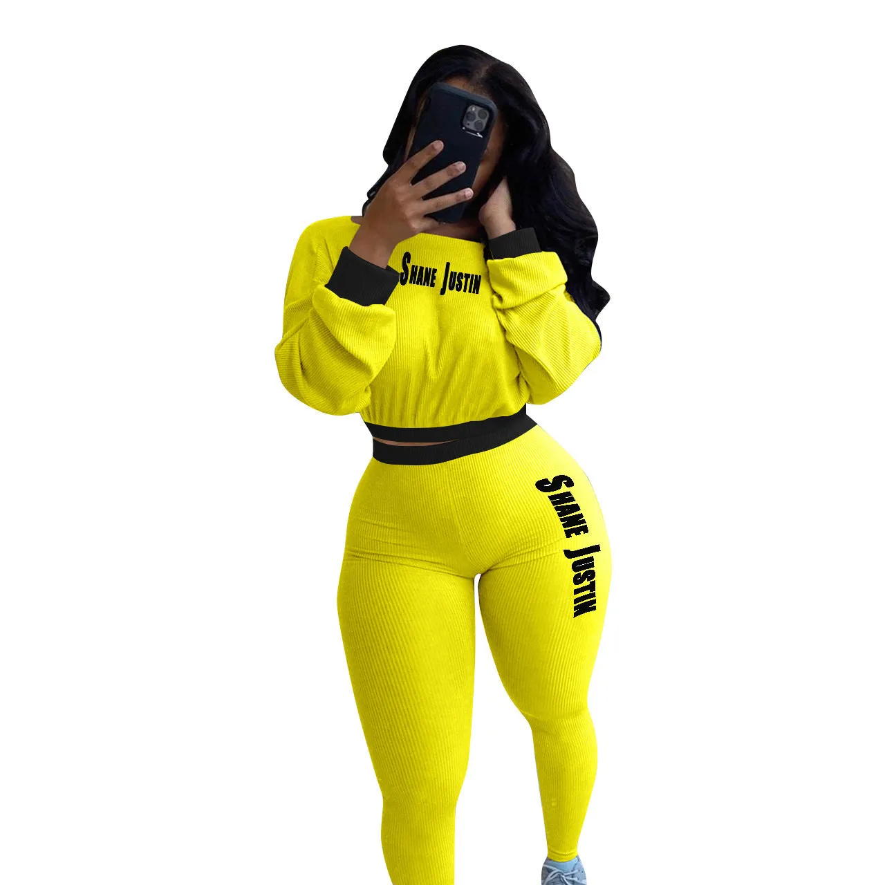 Autumn And Winter Ribbed Solid Color Letters Sports And Leisure Suit