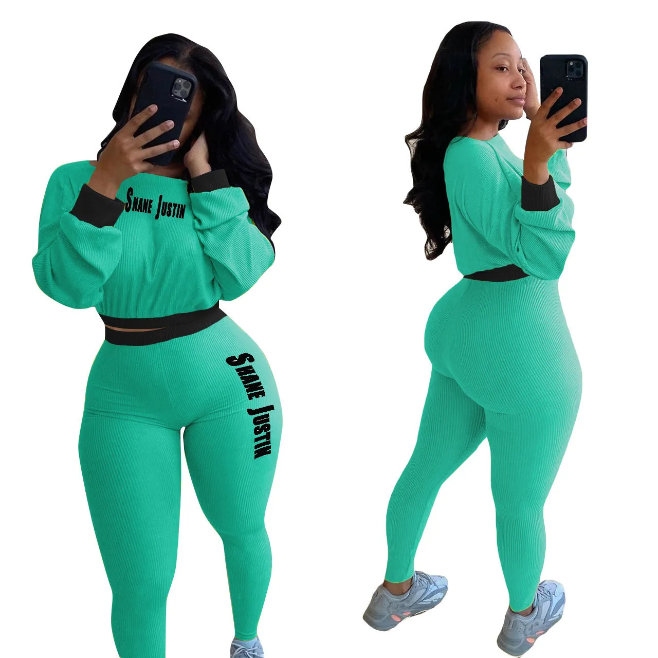 Autumn And Winter Ribbed Solid Color Letters Sports And Leisure Suit