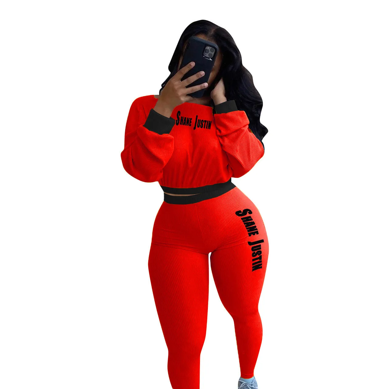 Autumn And Winter Ribbed Solid Color Letters Sports And Leisure Suit