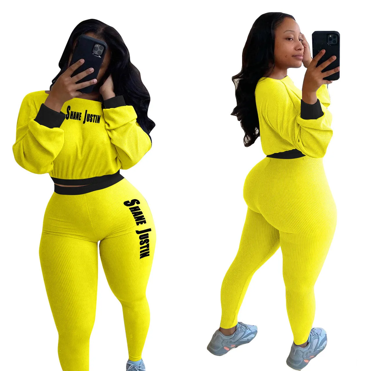 Autumn And Winter Ribbed Solid Color Letters Sports And Leisure Suit