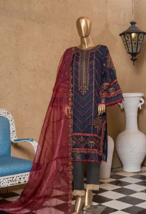 Bin Saeed Stitched 2 Piece Embroidered Chiffon Vol-05 Collection'2022-ZEFC-09-Blue