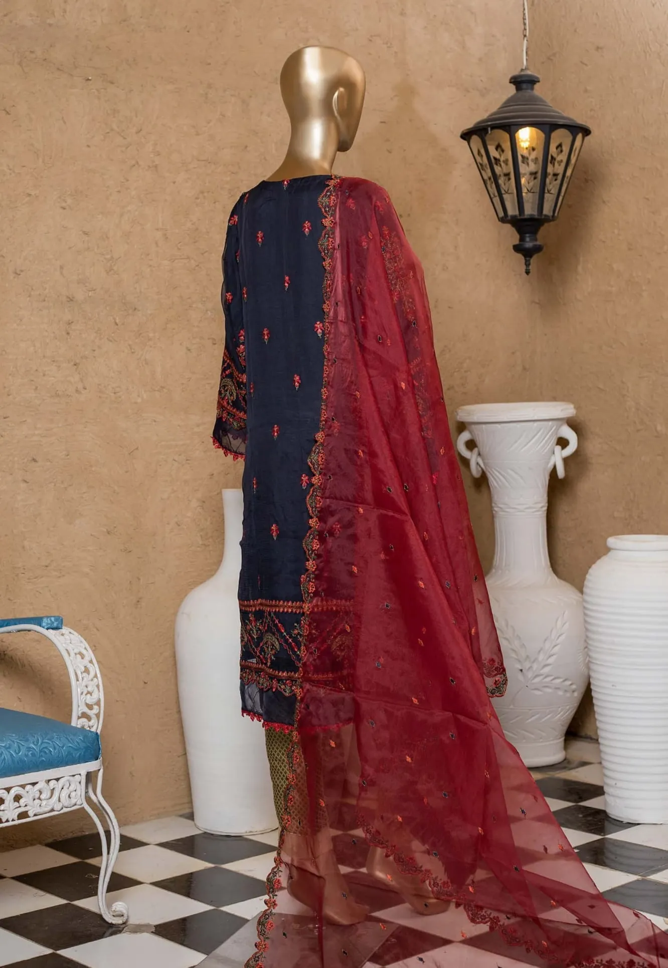 Bin Saeed Stitched 2 Piece Embroidered Chiffon Vol-05 Collection'2022-ZEFC-09-Blue