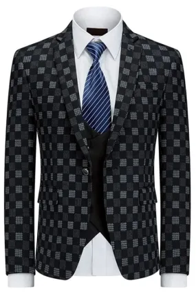 Black And Gray Plaid Three Pieces Prom Suits Regular Fit Business Suits
