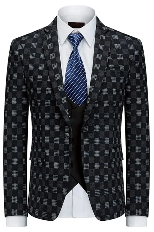 Black And Gray Plaid Three Pieces Prom Suits Regular Fit Business Suits