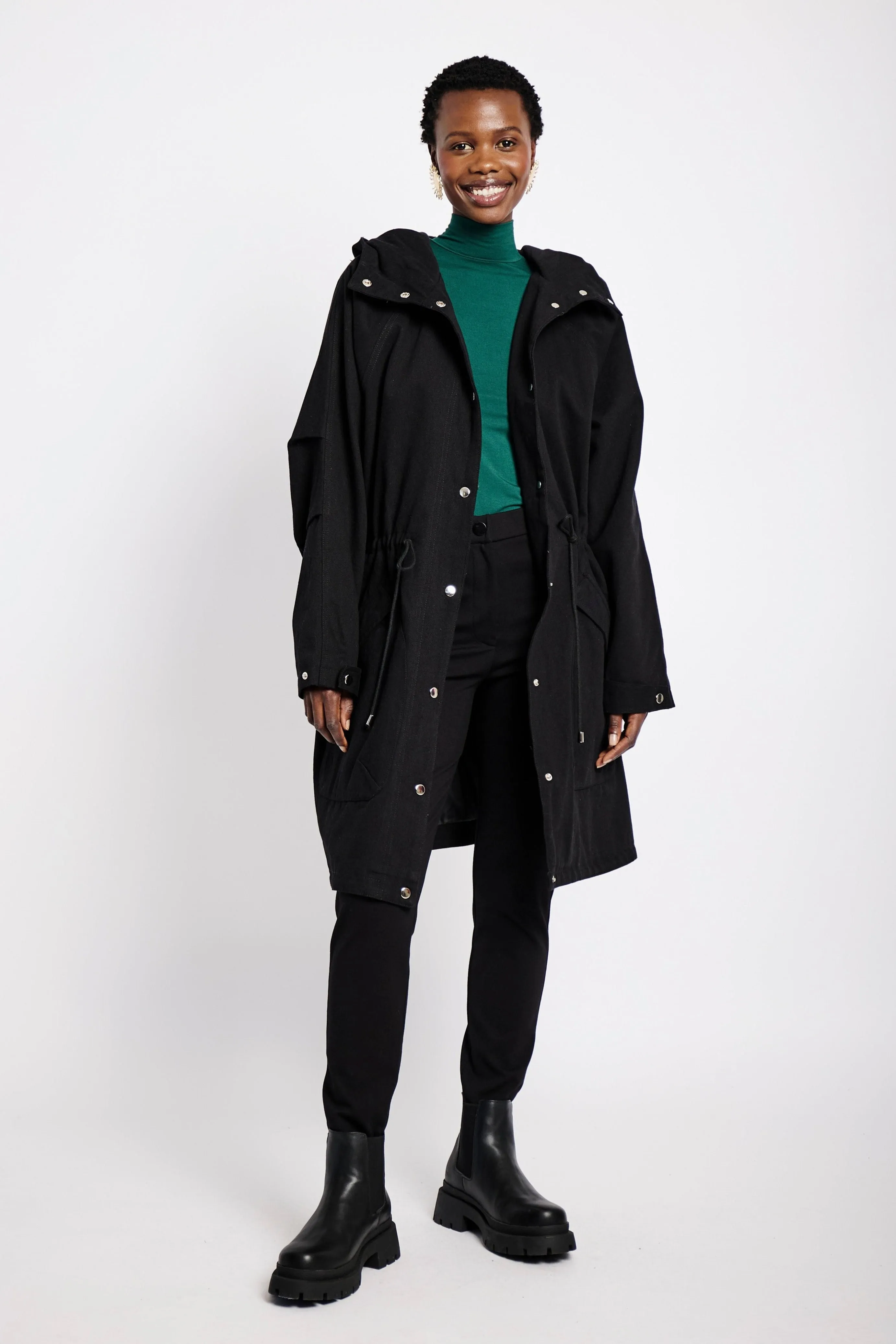 Denim Parka in Black Denim