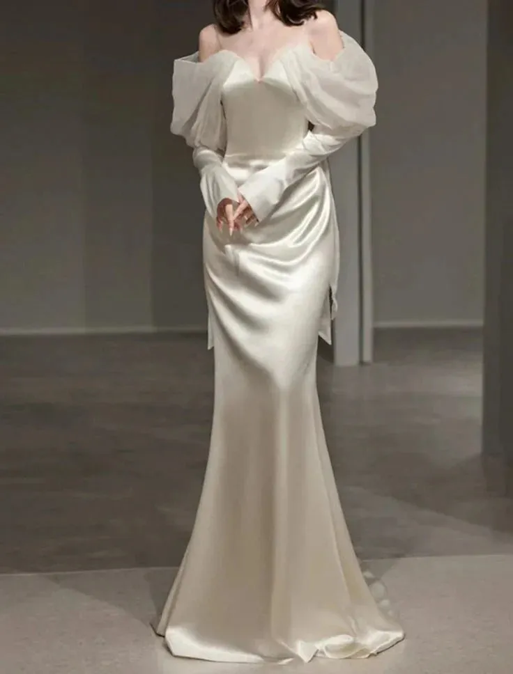 Formal Wear Dresses Ivory Straps Off Shoulder Mermaid Long Prom Dress Prom Dresses Shops Formal Women's Dresses