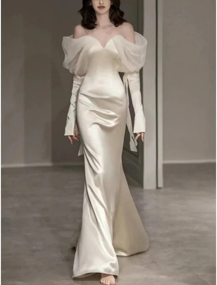 Formal Wear Dresses Ivory Straps Off Shoulder Mermaid Long Prom Dress Prom Dresses Shops Formal Women's Dresses