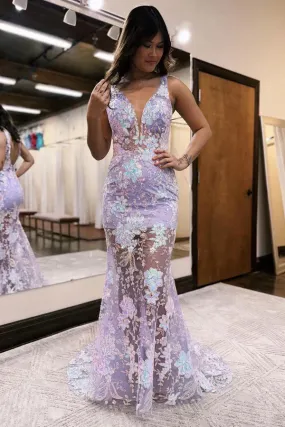 Formal Wear Dresses Lavender V Neck Backless Mermaid Sequin Lace Long Prom Dress Prom Dresses Shops Formal Women's Dresses