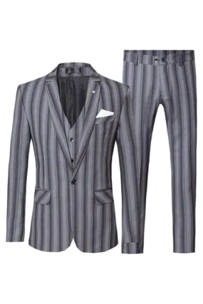 Gray Striped Three Pieces Business Suits with Notched Lapel One Shoulder Formal Prom Suits