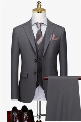 Gray Three Pieces Business Suits Notched Lapel Formal Suits Blazer Vest Pants