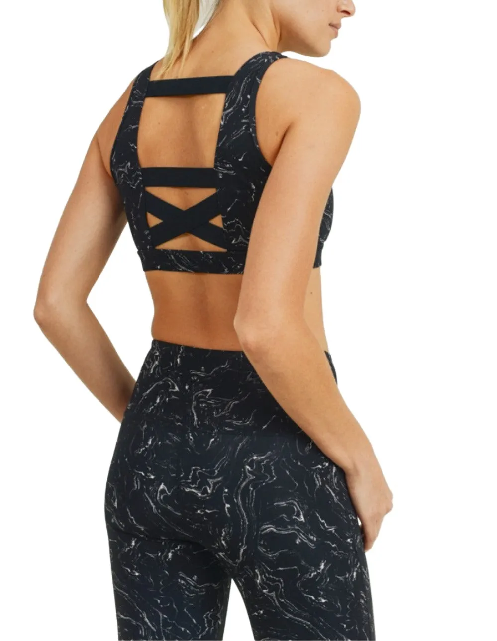 Mono B Marble Swirl Strap Back Sports Bra AT2705