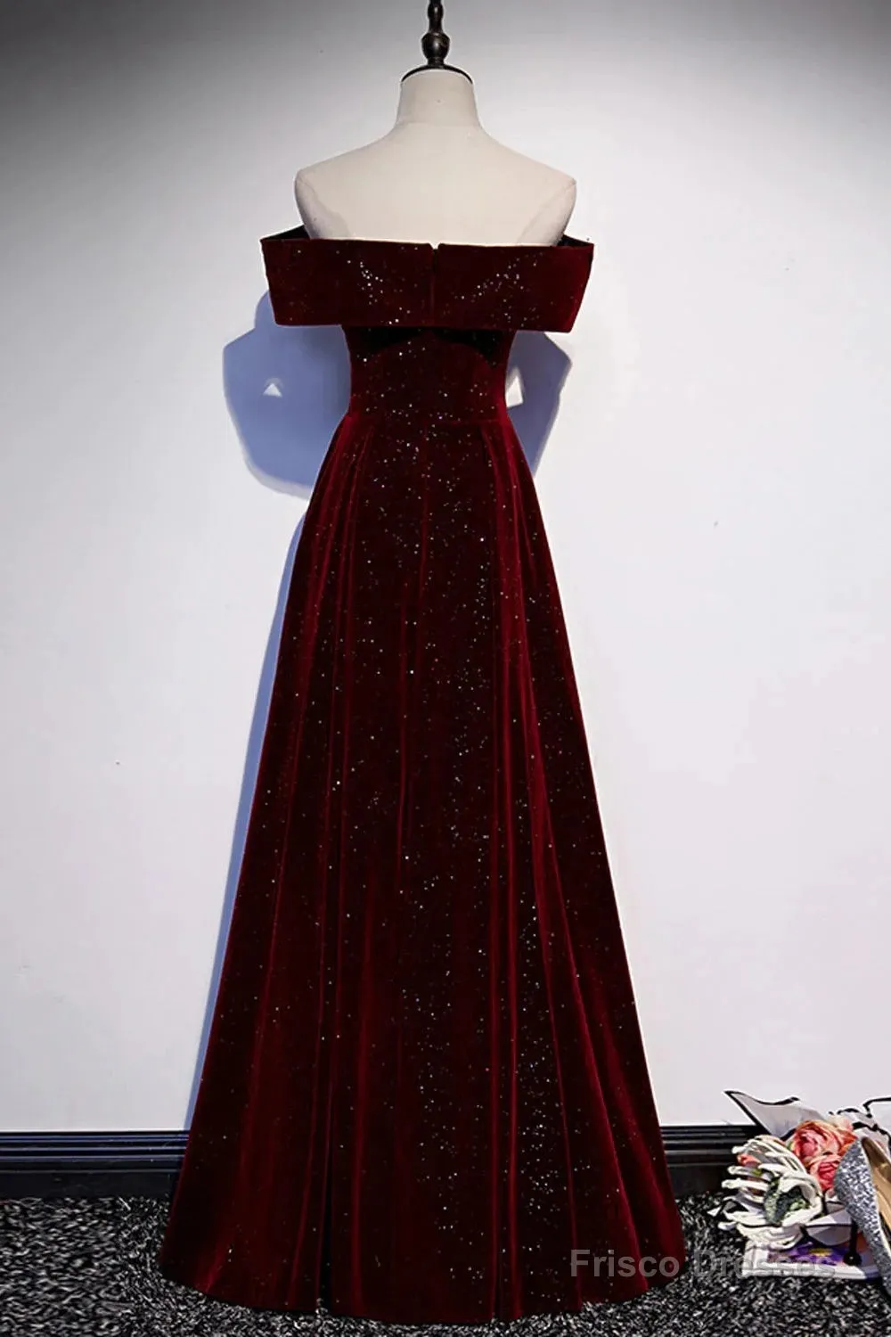 Off The Shoulder Burgundy Long Prom Dresses, Burgundy Off Shoulder Long Formal Evening Dresses
