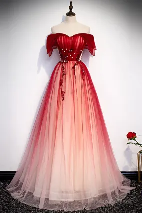 Off The Shoulder Burgundy Prom Dresses, Wine Red Off Shoulder Formal Graduation Dresses