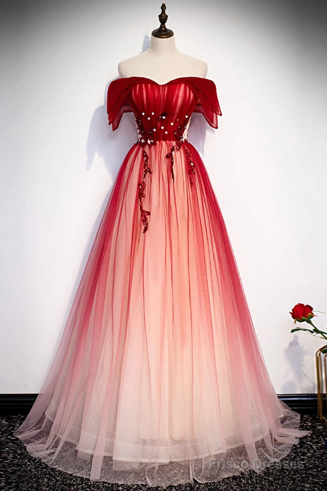 Off The Shoulder Burgundy Prom Dresses, Wine Red Off Shoulder Formal Graduation Dresses