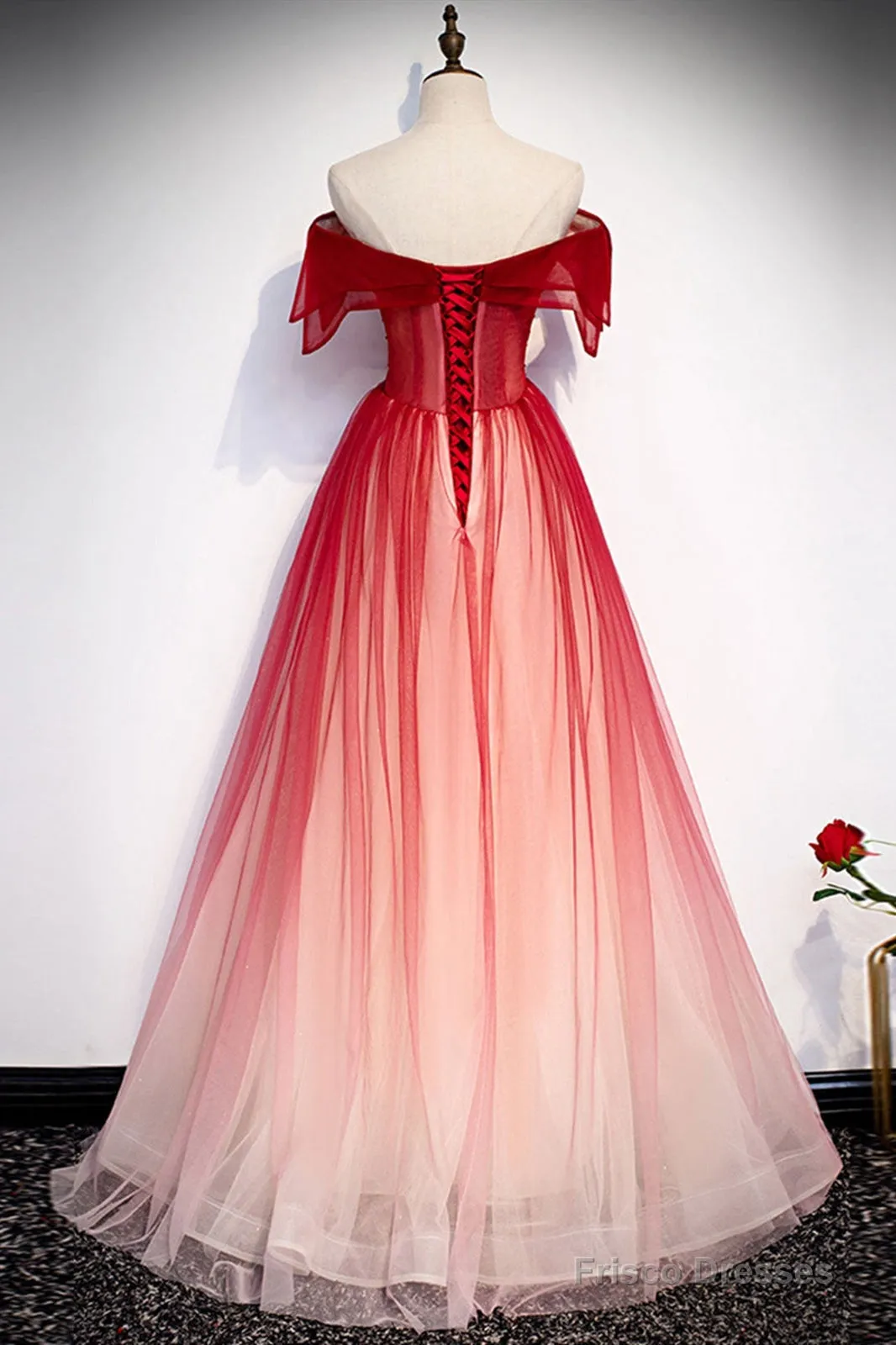 Off The Shoulder Burgundy Prom Dresses, Wine Red Off Shoulder Formal Graduation Dresses