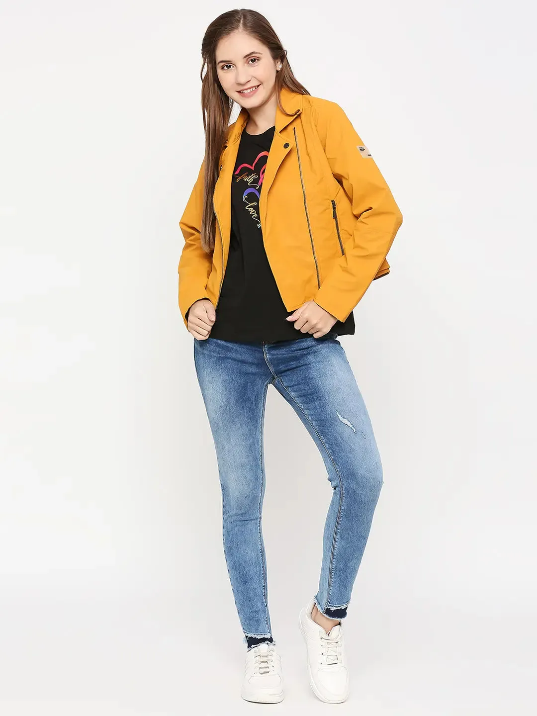 Spykar Mustard Full Sleeve Casual Jacket For Women