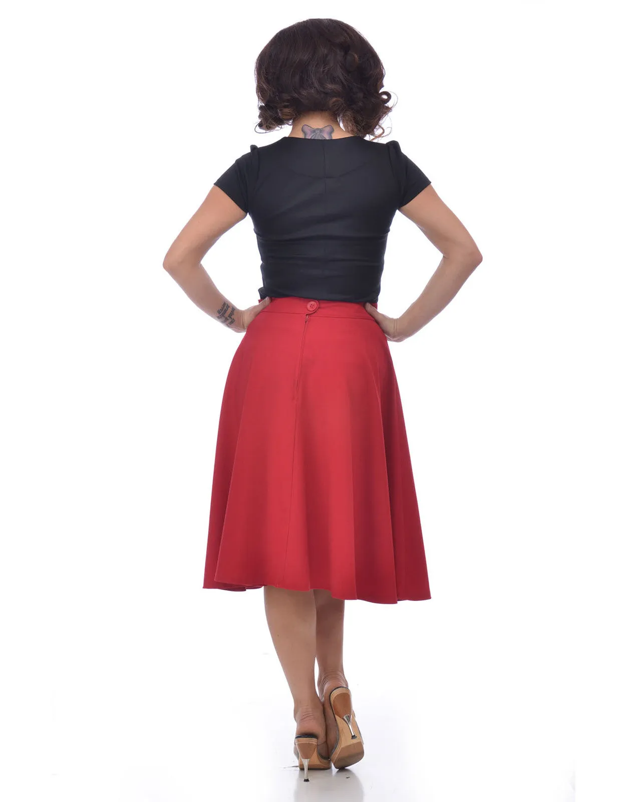 Steady Clothing Women's 50s High Waist Basic Solid Red Flared Circle Skirt