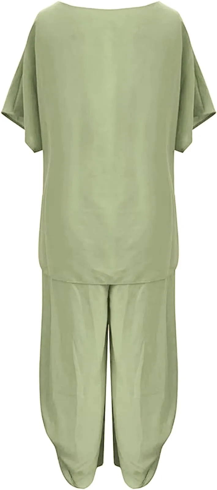 Women 2 Piece Linen Suit Comfortable Short Sleeve And Long Pants B-76594