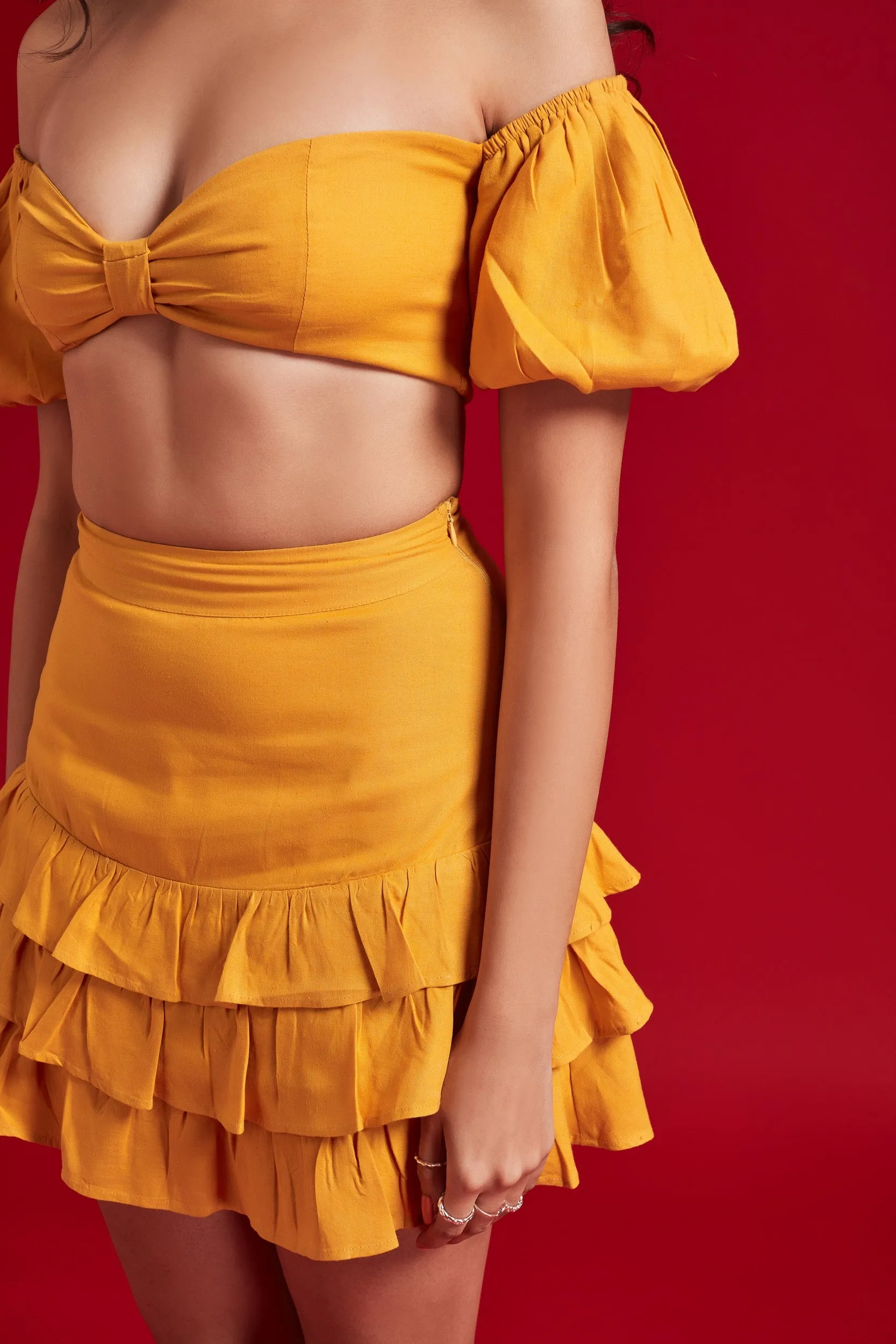 Yellow Mini Frill Skirt