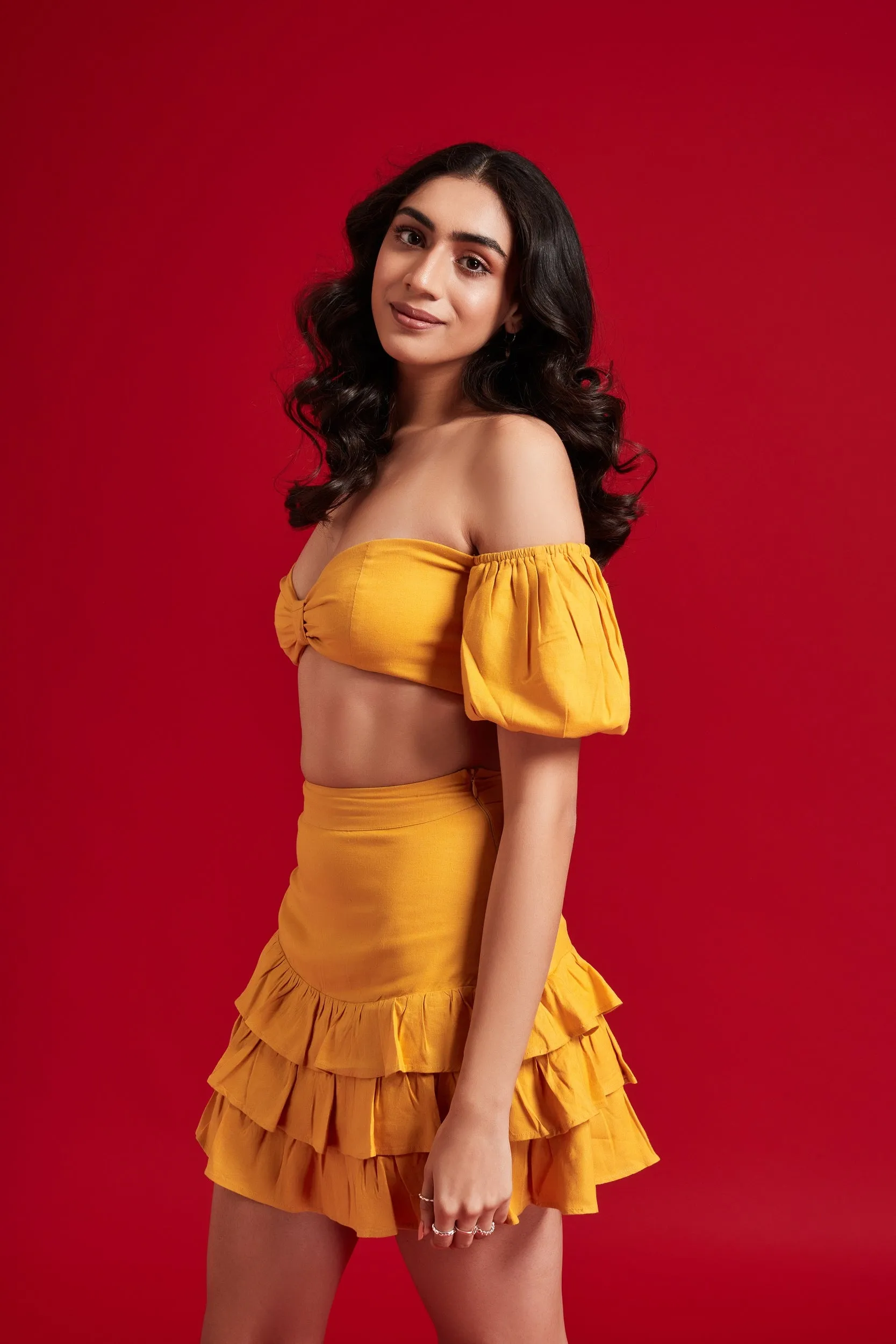 Yellow Mini Frill Skirt